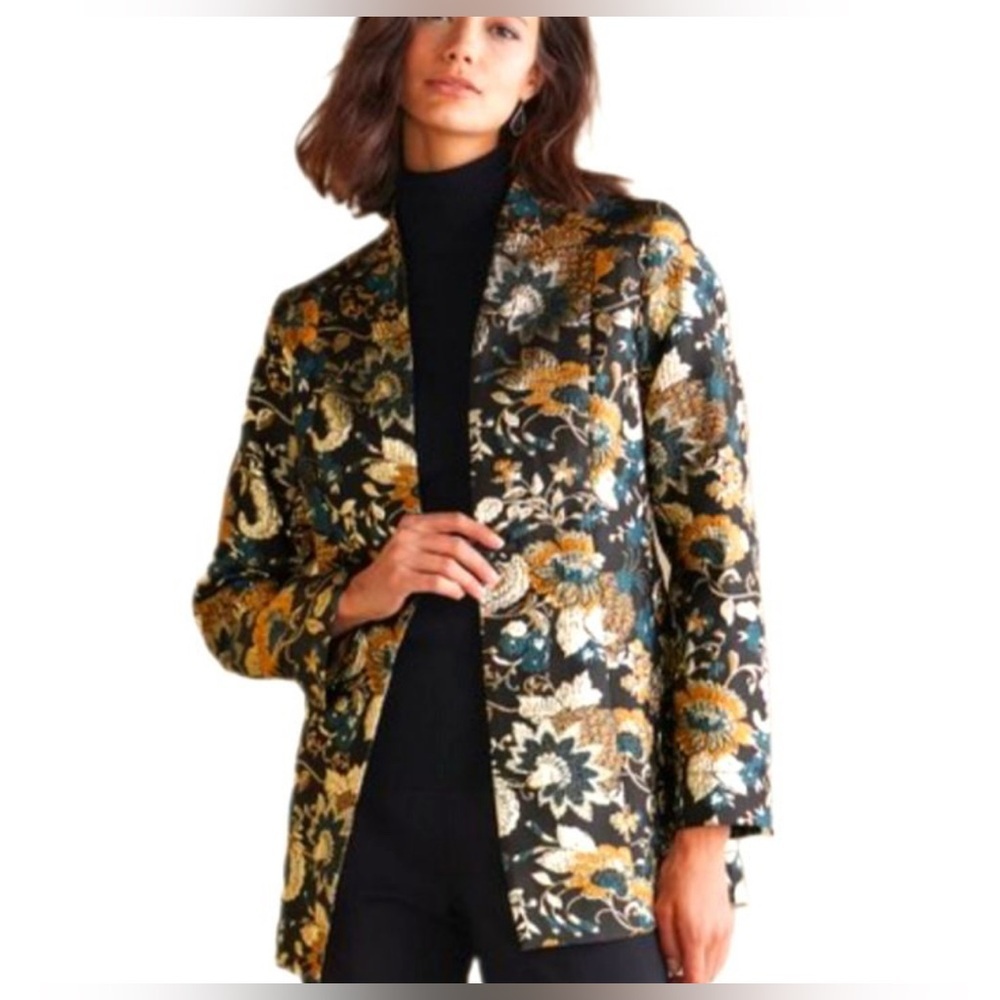 NEW Soft Surroundings Floral Brocade Jacket - Black, Gold, Blue
